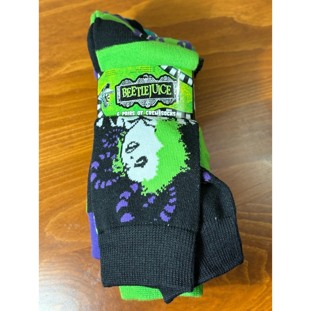 Beetlejuice the movie CREW SOCKS 6 Pair Men Size 6-12 Hypotic NEW